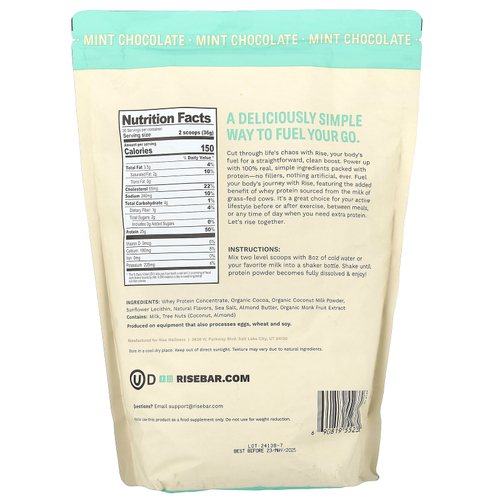 Rise Bar, Порошок из сывороточного протеина, мятный шоколад, 1,1 кг (2,4 фунта)