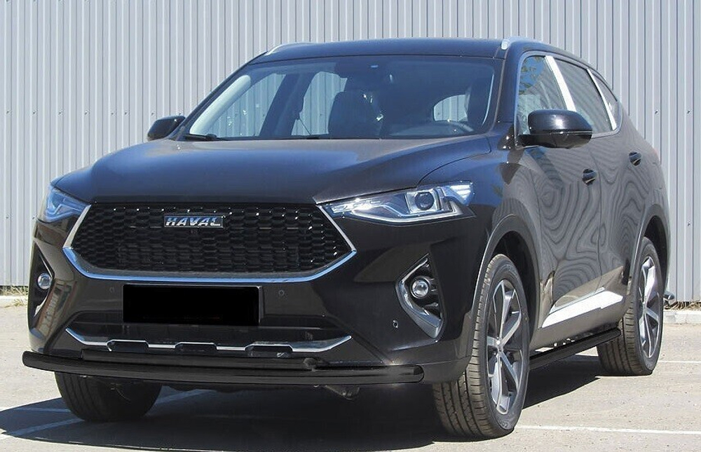Защита переднего бампера Haval F7 F7x (2019-2023) d57+d42 черная