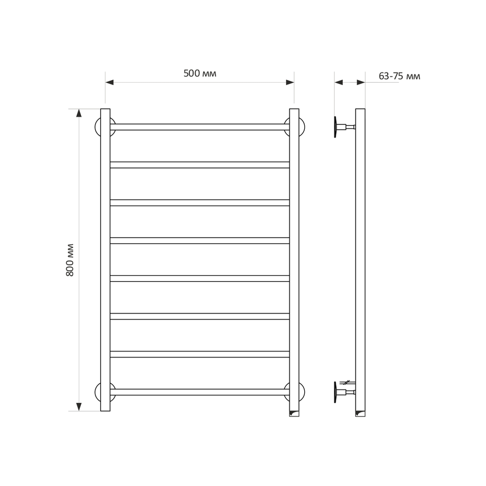 Полотенцесушитель MIXLINE VEGA  80х50 (кноп выключатель, 340 Вт, 8 перекладин, правый) электрический