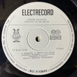 Винтажная виниловая пластинка LP Cesar Franck, Сезар Франк, Дирижер Conductor George Georgescu Джордже Джорджеску, Симфония Symphony In D Minor (Румыния 1984)