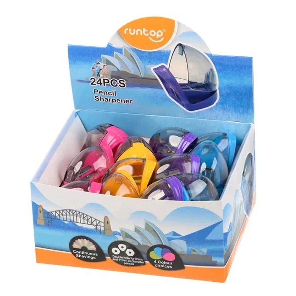 Точилка RunTop, двойная, с контейнером, серия "Здание", 4 цвета корпуса, с крышкой, 4 см