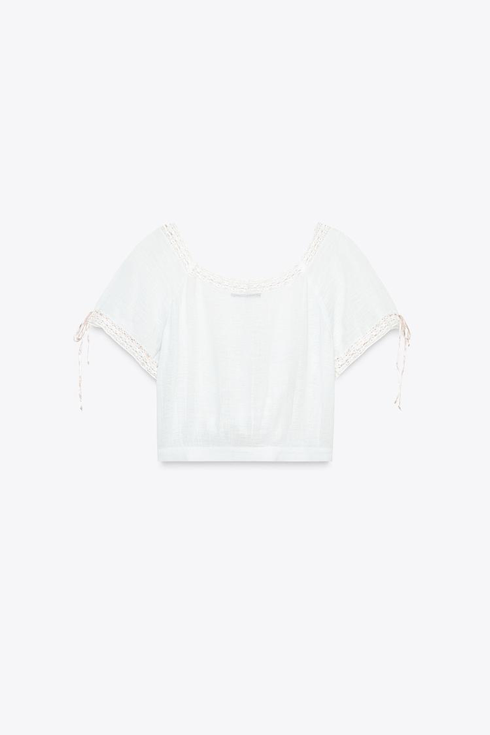 ZARA УКОРОЧЕННЫЙ ТОП С ВЫШИВКОЙ, ГОЛУБОЙ