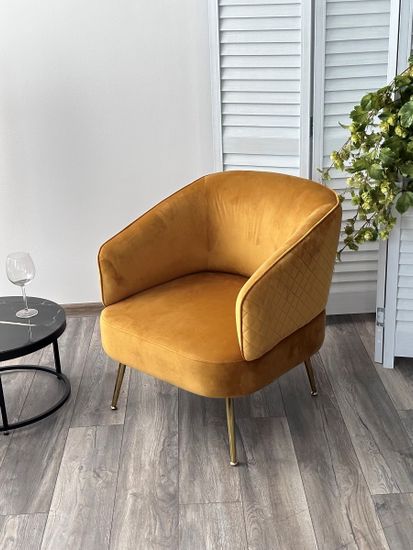 Кресло MUSSELS BLUVEL-68 желтый, велюр / золотой каркас