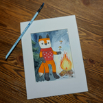 Картина акварельная авторская в паспарту 15х20 см на стену для интерьера "Лисичка"