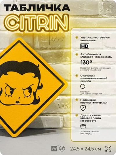 Табличка декоративная "Бетти Буп (Betty Boop)" на дверь и стену, прикольная штука в подарок фанату, декоративный знак, 24,5х24,5 см, пластиковая, Айдентика Технолоджи