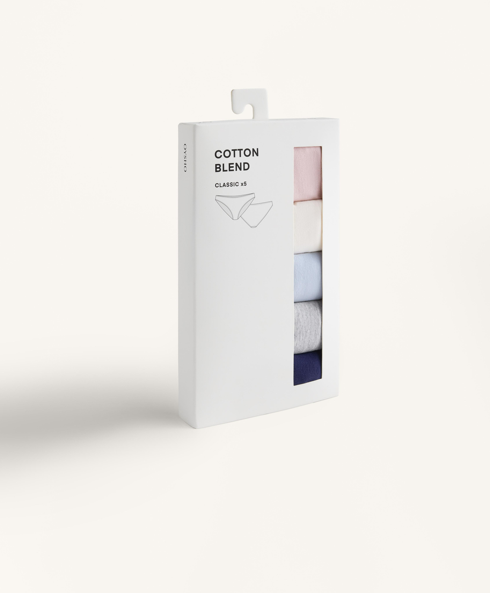 OYSHO Набор из пяти классических трусиков из смесовой хлопковой ткани, темно-синий