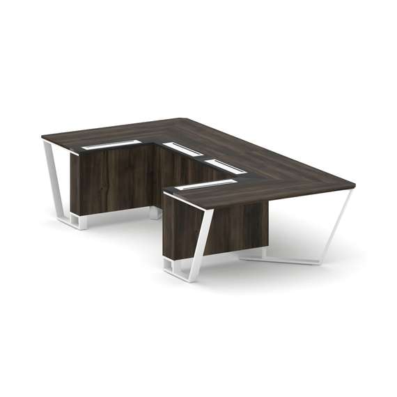 Steel Meet Стол переговорный П-образный KMK-PR.B.SP-07P Дуб Мали/Графит Глянец/Металл Белый 1600*320