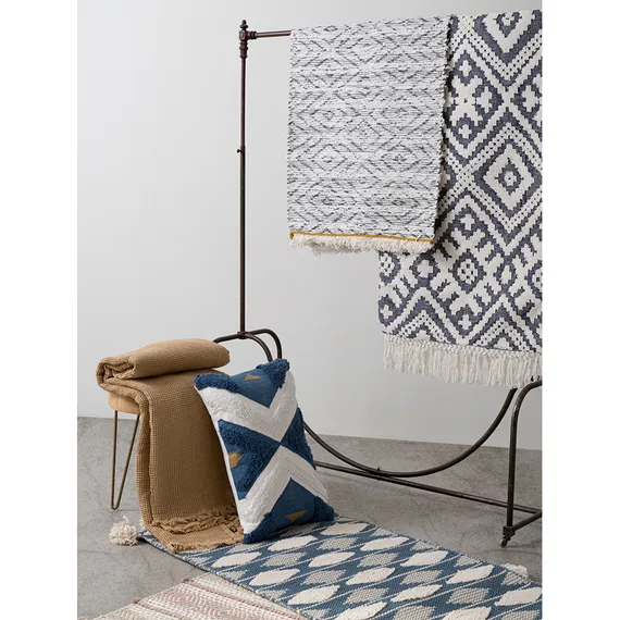 Ковер из хлопка синего цвета Argyle Ethnic 70х160 см