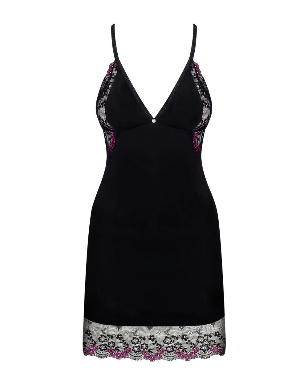 Роскошная короткая сорочка Vanessme с кружевными вставками (Размер: L-XL) (Цвет: черный)