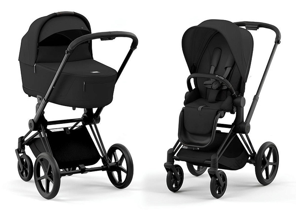 Коляска 3 в 1 Cybex Priam IV Matt Black complete и автокресло Aton B2 i-Size Steel Grey Sepia Black