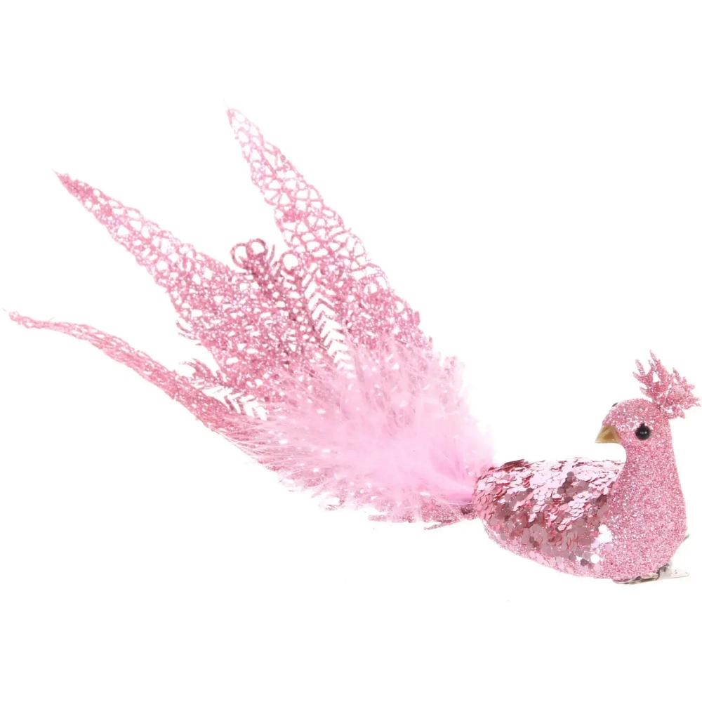 Новогоднее украшение «Волшебный павлин» 26*9,5*8 см (на прищепке), Розовый