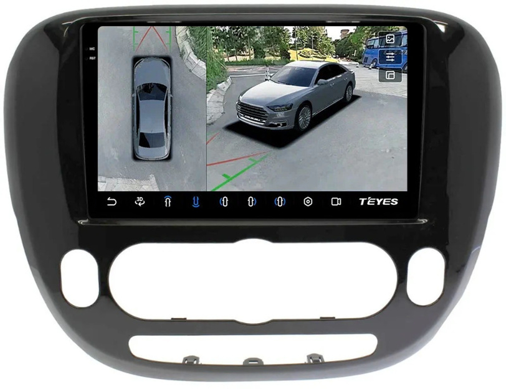Магнитола для KIA Soul 2 2014-2019 (кондиционер, рамка глянцевая) - Teyes CC3-2K-360 на Android 10, 2K QLED, 6Гб+128Гб, CarPlay, 4G SIM-слот, 4 камеры в комплекте