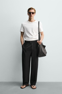 ZARA БРЮКИ RELAXED FIT ИЗ ВИСКОЗЫ И ЛЬНА С РЕМНЕМ, ЧЕРНЫЙ