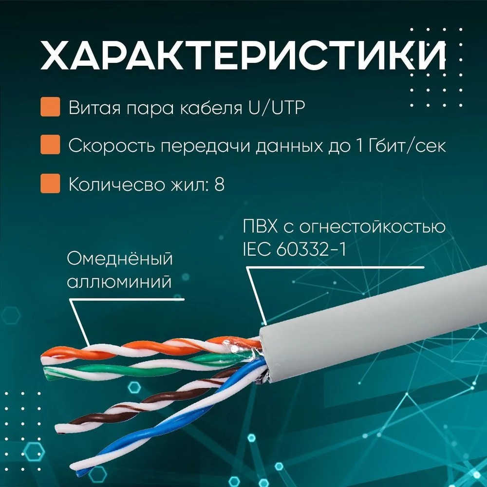 Патч корд - интернет кабель 1000 Мбит/сек, 8 жил