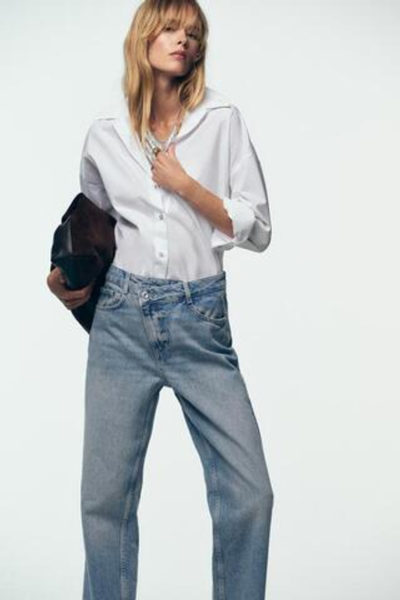 ZARA ДЖИНСЫ Z1975 STRAIGHT С ВЫСОКОЙ ПОСАДКОЙ И ПЕРЕКРЕЩЕННОЙ ТАЛИЕЙ, ИНДИГО