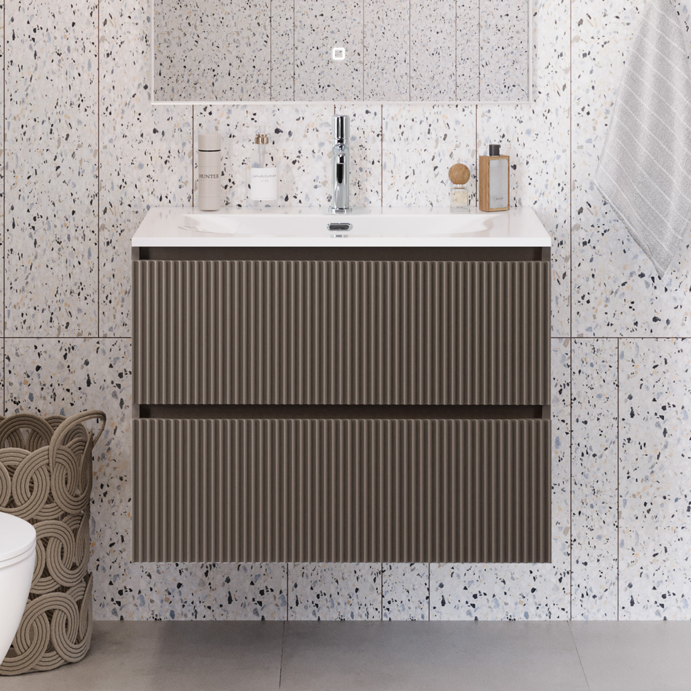 Тумба с раковиной подвесная BelBagno UNO-MINI-800-2C-SO-СO Бежевый матовый, раковина белая BB-8099-3-80
