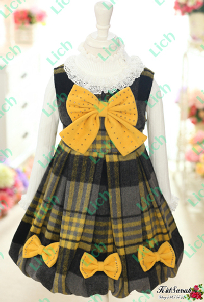 Платье детское теплое в клетку с бантами