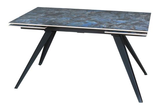 Стол "АСТИ" 140-220, керамика Lemurian Blue глянцевый , опоры черный муар