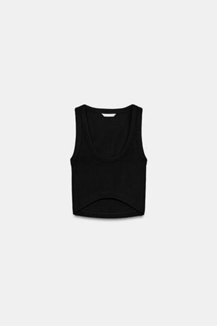 ZARA УКОРОЧЕННЫЙ ТОП В РУБЧИК, ЧЕРНЫЙ