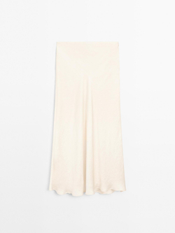 Massimo Dutti Юбка миди из струящегося атласа, кремовый