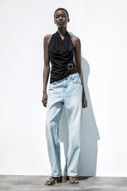 ZARA ДРАПИРОВАННЫЙ ТОП С ПРЯЖКОЙ, ЧЕРНЫЙ