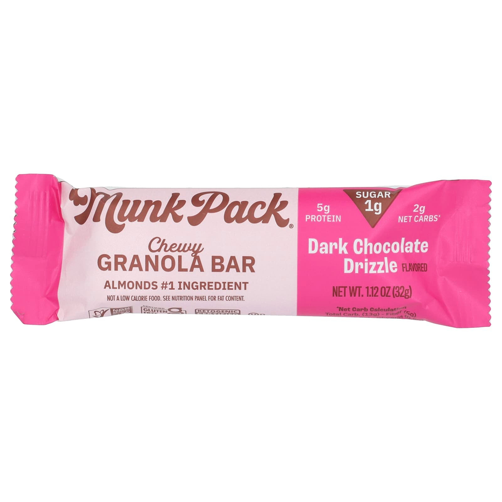 Munk Pack, Жевательный батончик-гранола, морось из темного шоколада, 4 батончика, 32 г (1,12 унции) каждый