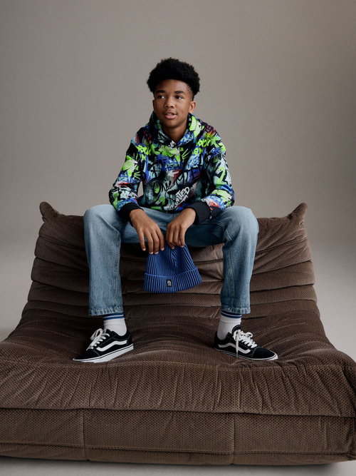 Толстовка с капюшоном для мальчика Next 784-391, Черный, Ярко-зеленый, Синий