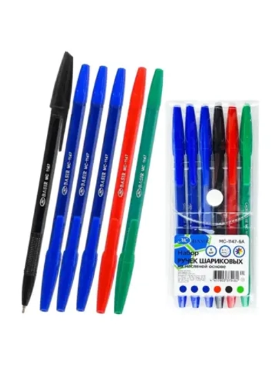 Ручка шариковая 6 шт Bаsir MC-1147 1,0 ассорти 4 цвета