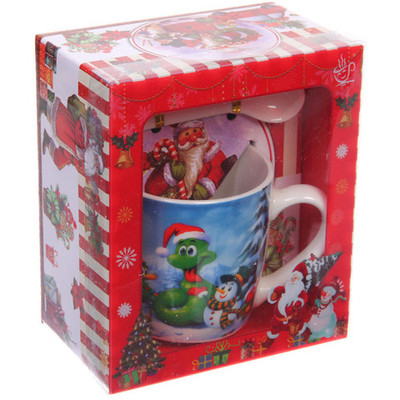 Кружка керамическая 200мл «Милый змей со снеговиком» с ложкой в подарочной коробке