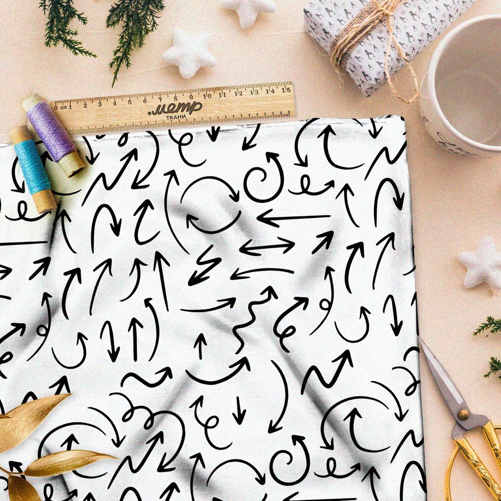 Ткань ниагара чёрные стрелки на бежевом фоне