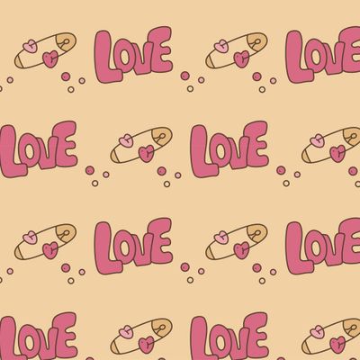 Ретро надпись Love, английские булавки и сердечки