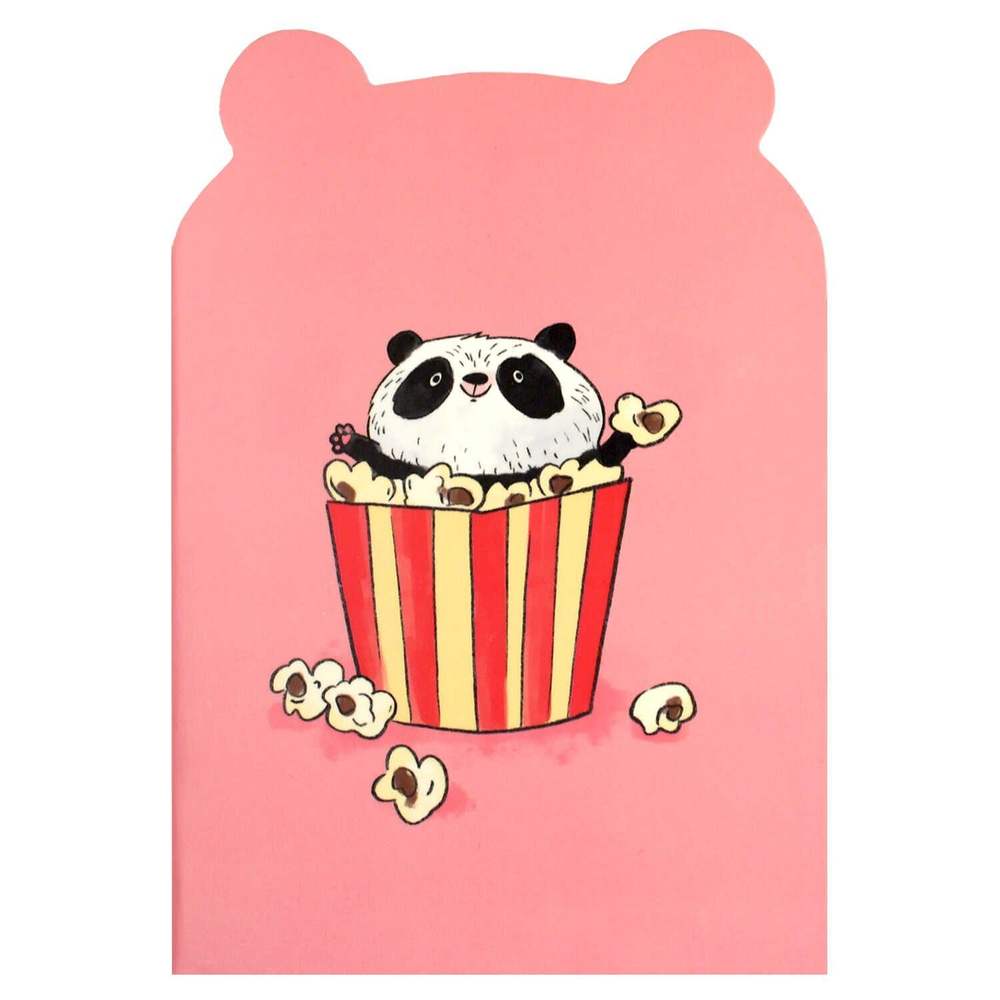 Блокнот 120*170мм 32л скоба "Панда с поп-корном" лин., фигурн.вырубка, мат.лам.