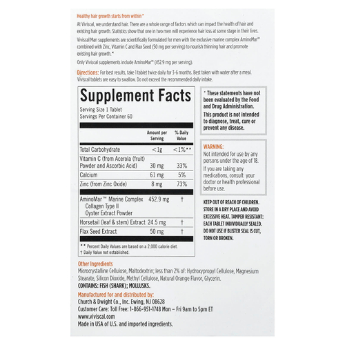 Viviscal, для мужчин, улучшенное средство для поддержания здоровья волос, 60 таблеток