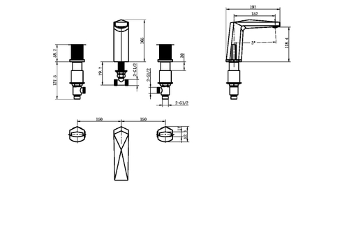 Boheme Смеситель врезной на 3отв. VENTURO Matt Gold, ручка TOUCH