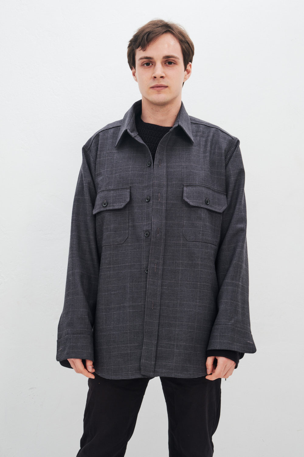 Объемная рубашка серая в клетку