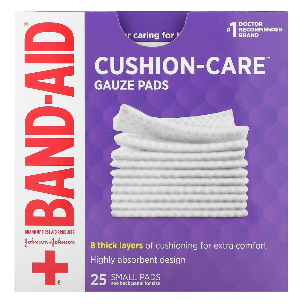 Band Aid, Cushion-Care, марлевые салфетки, маленькие, 25 шт.