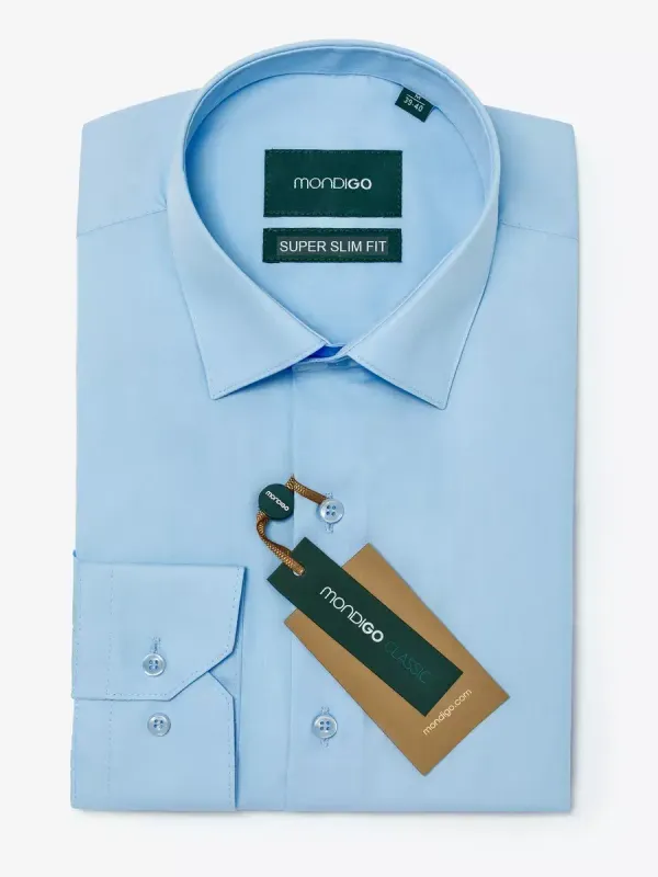 Рубашка приталенная с вытачками на спине SUPER SLIM FIT, голубая