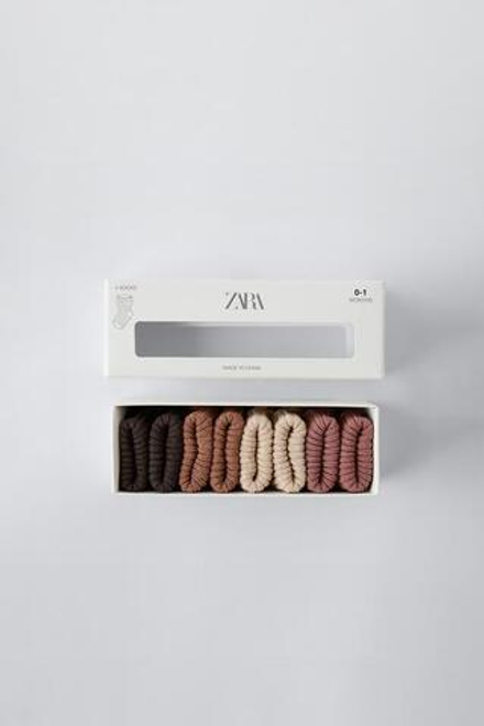 ZARA НАБОР ИЗ ЧЕТЫРЕХ ПАР НОСКОВ РАЗНЫХ ЦВЕТОВ, ЧЕРЕПИЧНЫЙ