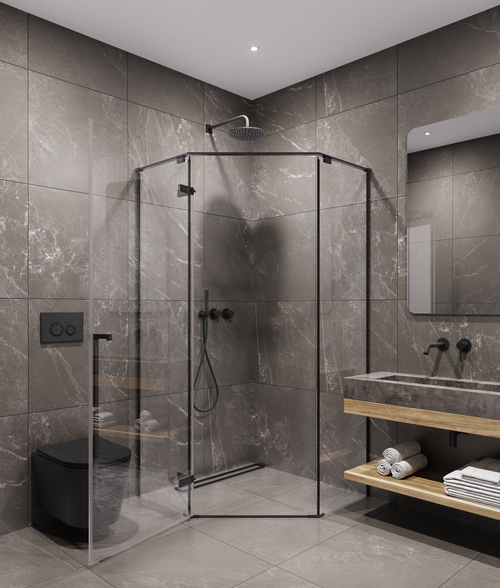 Timo Душевой угол TTSSP-90/03C-8, распаш 900*900*2000, проф черный, стекло проз 8 мм