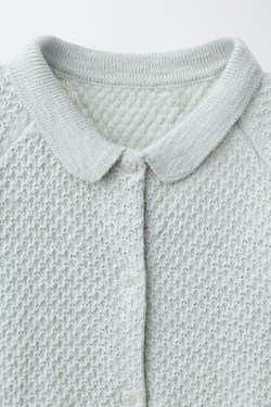 ZARA КОРОТКИЙ КОМБИНЕЗОН С ТЕКСТУРИРОВАННОЙ ВЯЗКОЙ, ПАСТЕЛЬНО-ЗЕЛЕНЫЙ