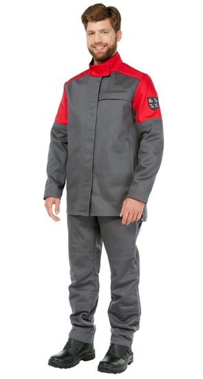 Костюм сварщика "Баклер" полукомбинезон (серый/красный)