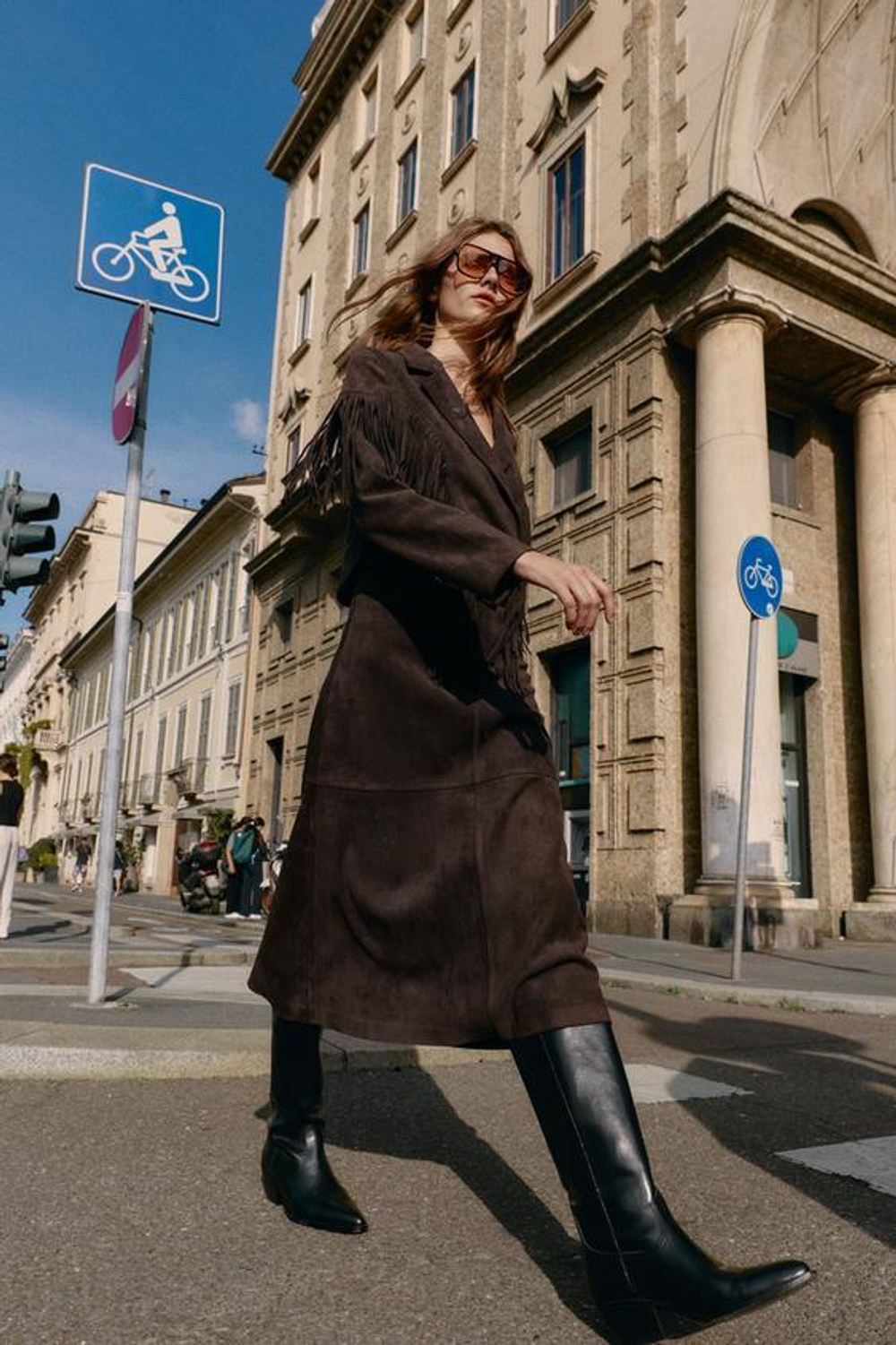 ZARA ЮБКА МИДИ ИЗ ИСКУССТВЕННОЙ ЗАМШИ, ШОКОЛАДНО-КОРИЧНЕВЫЙ