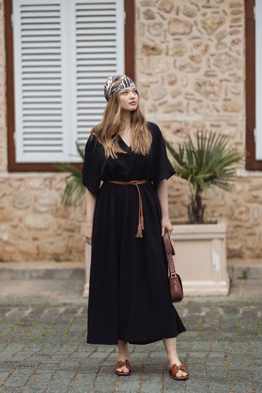 Платье-туника из жатой вискозы, черный