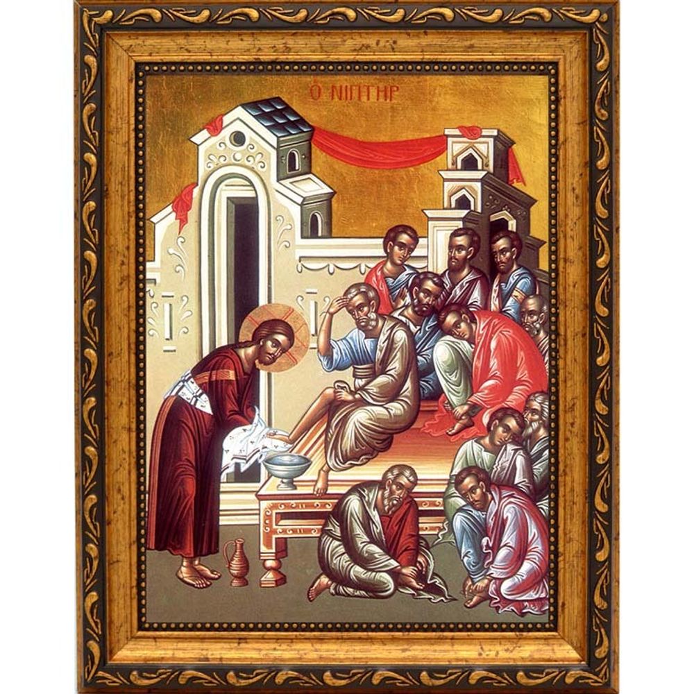 Омовение ног. икона Иисуса Христа на холсте.