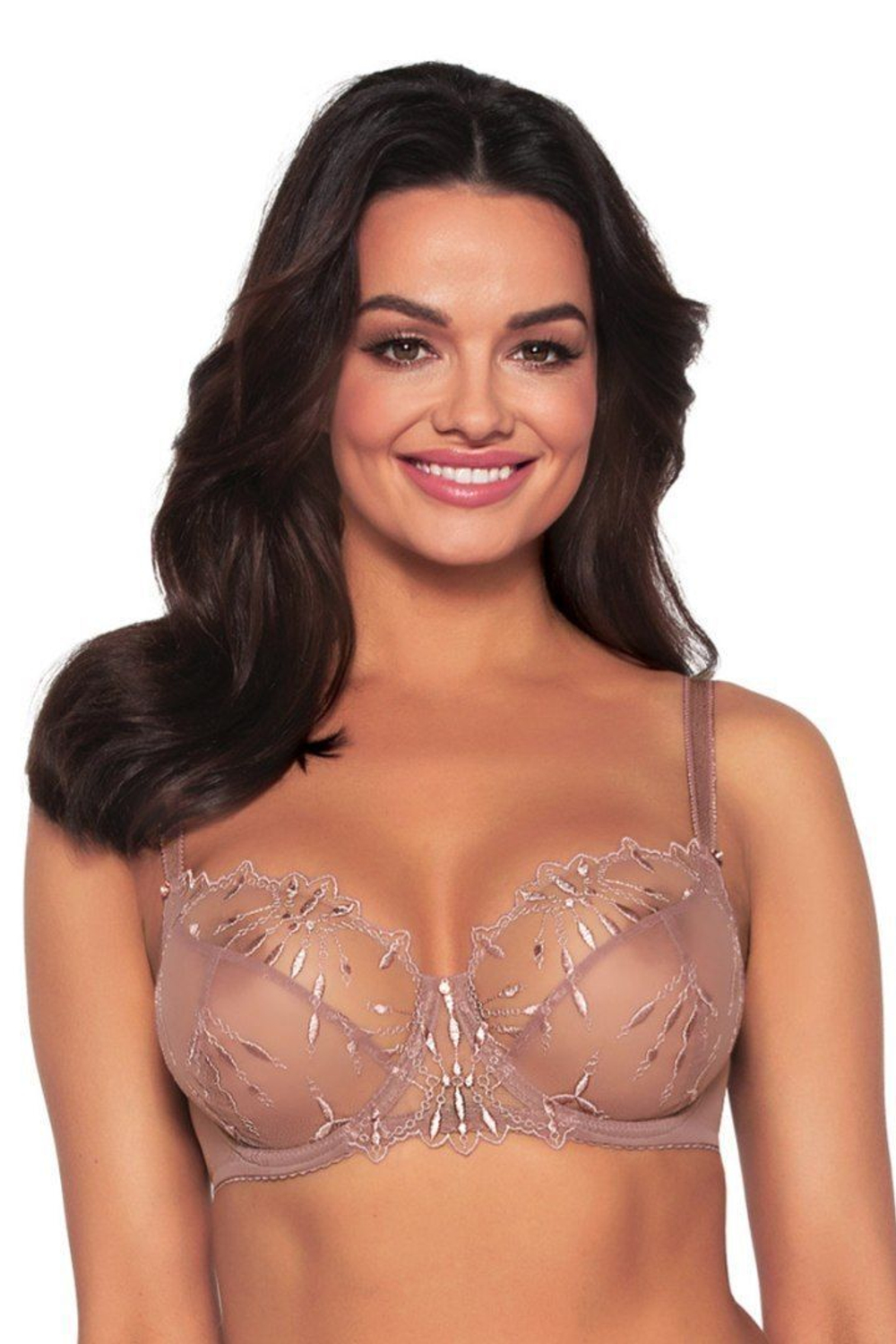 Бюстгальтер plus size с шитыми мягкими чашками с вышивкой (Размер: 90G) (Цвет: кофейный)