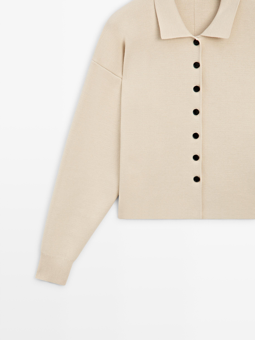 Massimo Dutti Кардиган из хлопкового трикотажа с воротником поло, ванильный