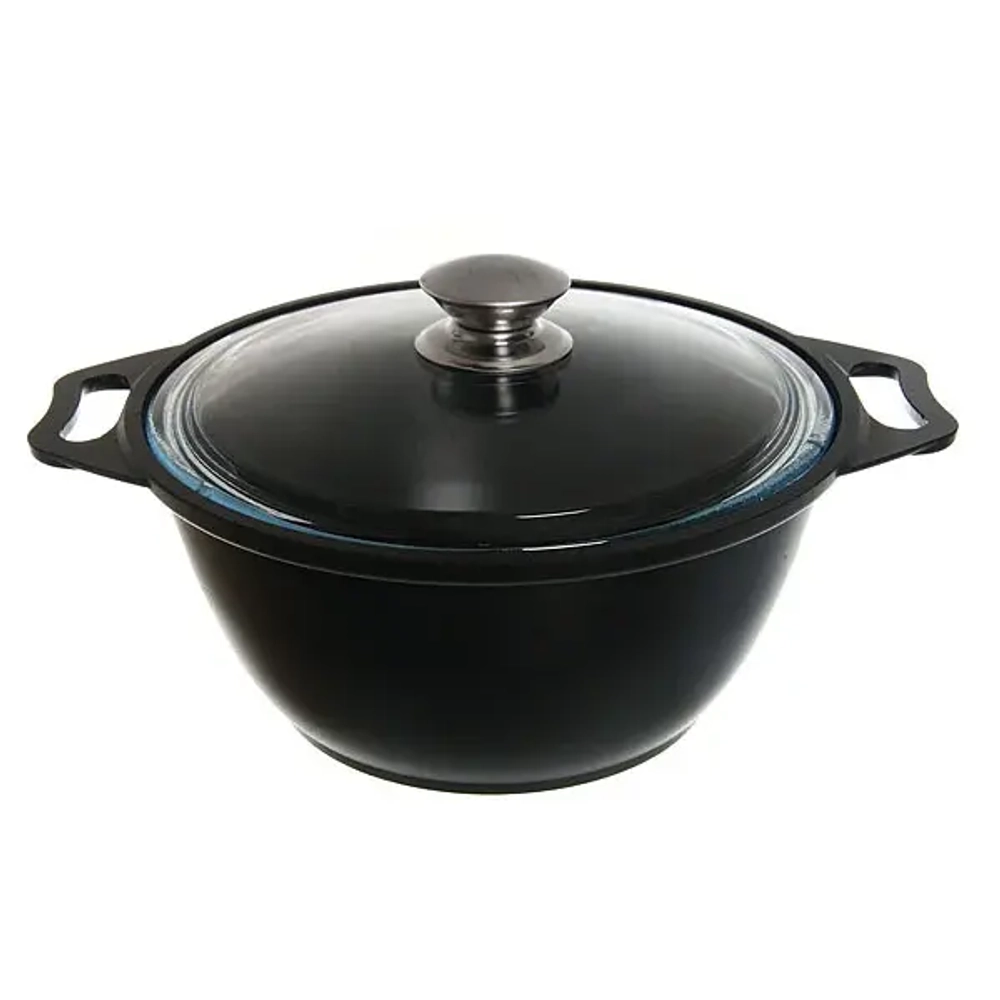 Кастрюля алюминевая 2л литой алюминий со стеклянной крышкой КМ-к22а