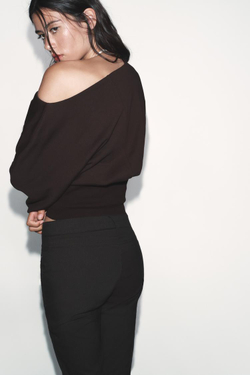 ZARA АСИММЕТРИЧНАЯ ХЛОПКОВАЯ ТОЛСТОВКА, ШОКОЛАДНЫЙ