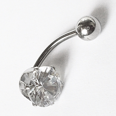 Украшение для пирсинга пупка "Кристалл" с прозрачным кристаллом. Медицинская сталь