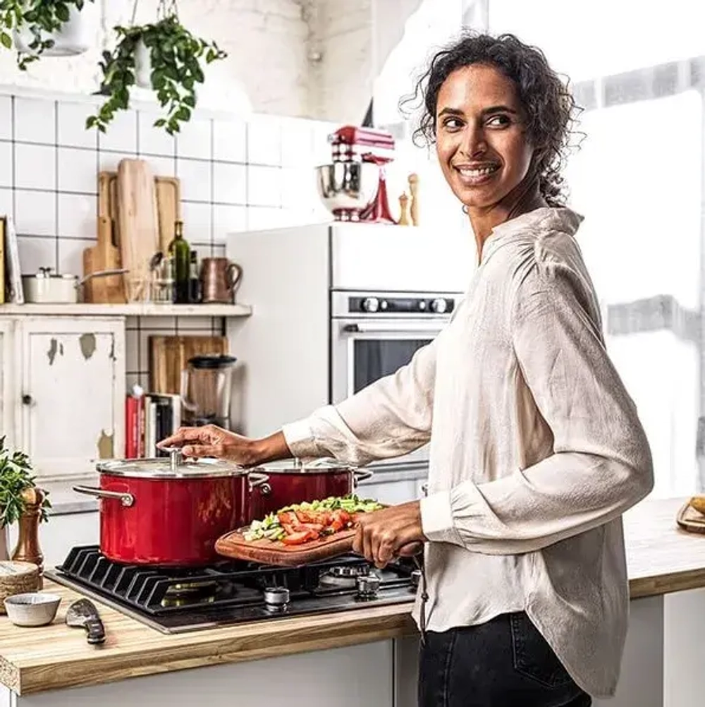 KitchenAid Кастрюля эмалированная 24 см 6 л с крышкой Империя Красная